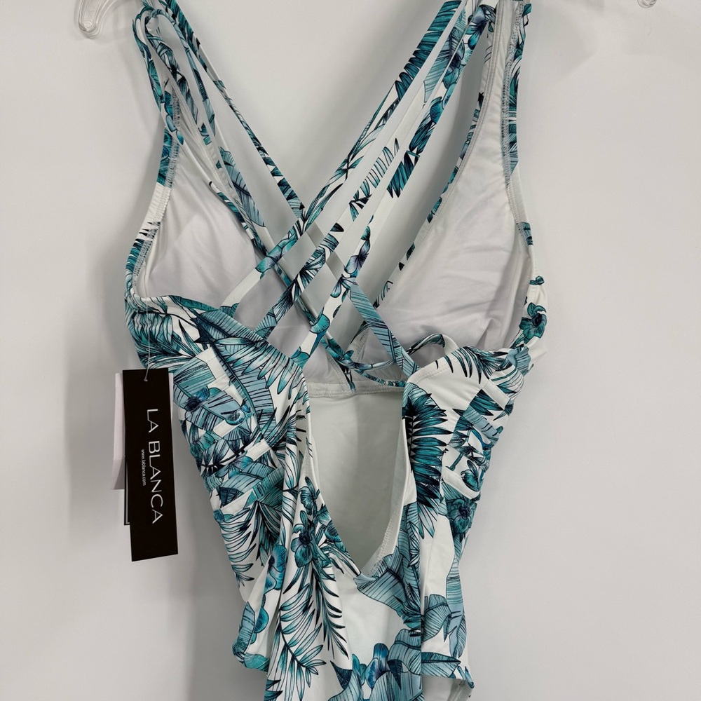 La Blanca One Piece Swimsuit Size 12 NWT Strappy Tropical Leaf Tummy Control - Picture 9 of 11